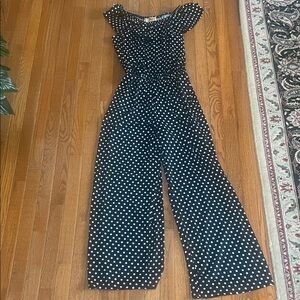 Hybrid & Company Black Jumpsuit with White Polka Dots